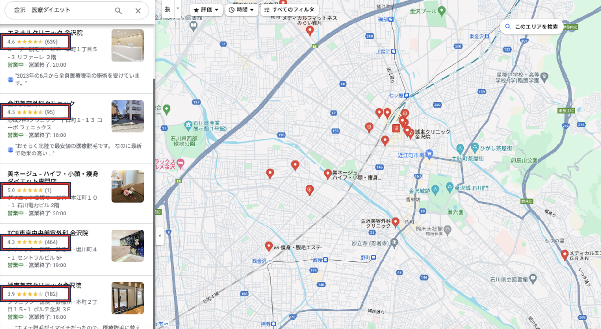 石川県金沢　医療ダイエット　マップ