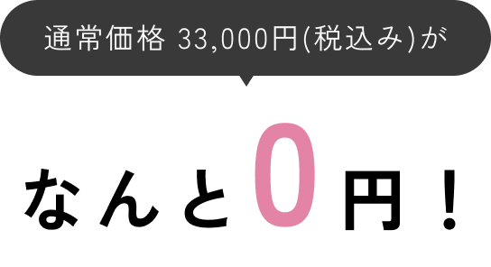 通常価格 33,000円(税込み)が、なんと0円！