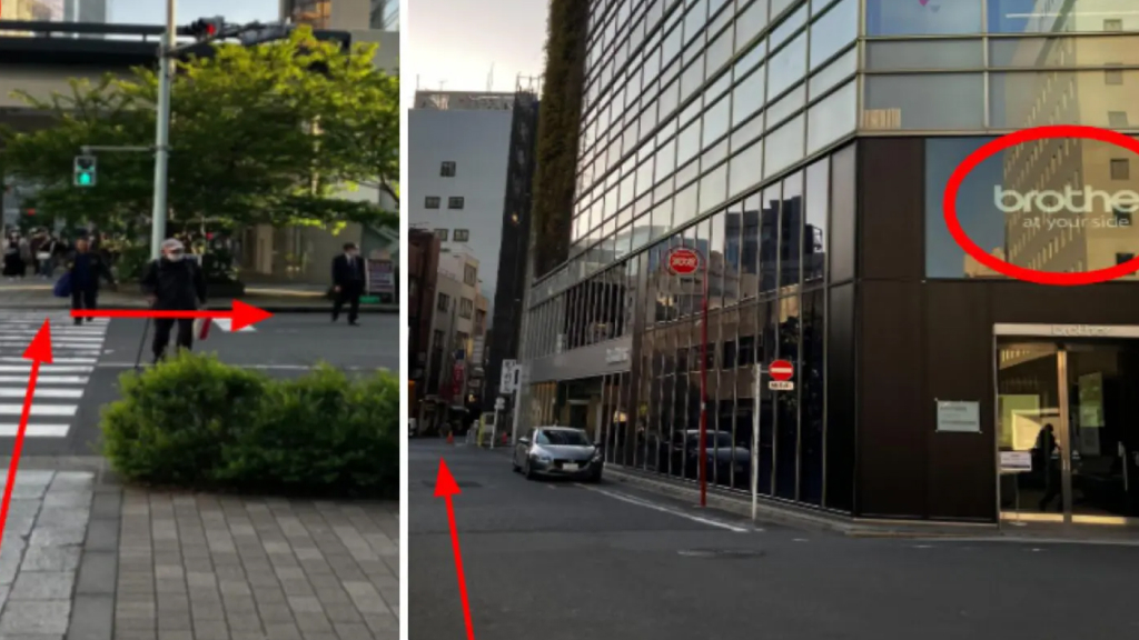 横断歩道を渡って、左歩道沿い