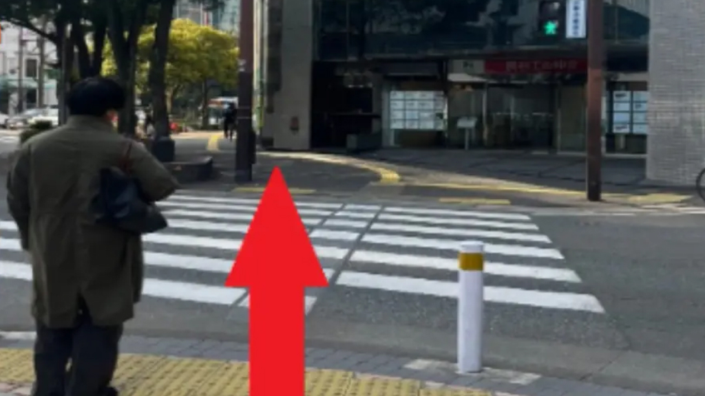 横断歩道を渡って左歩道沿い