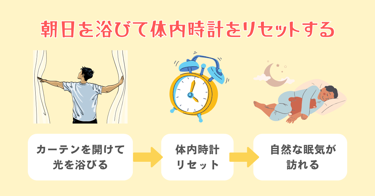 2：朝日を浴びて体内時計をリセットする