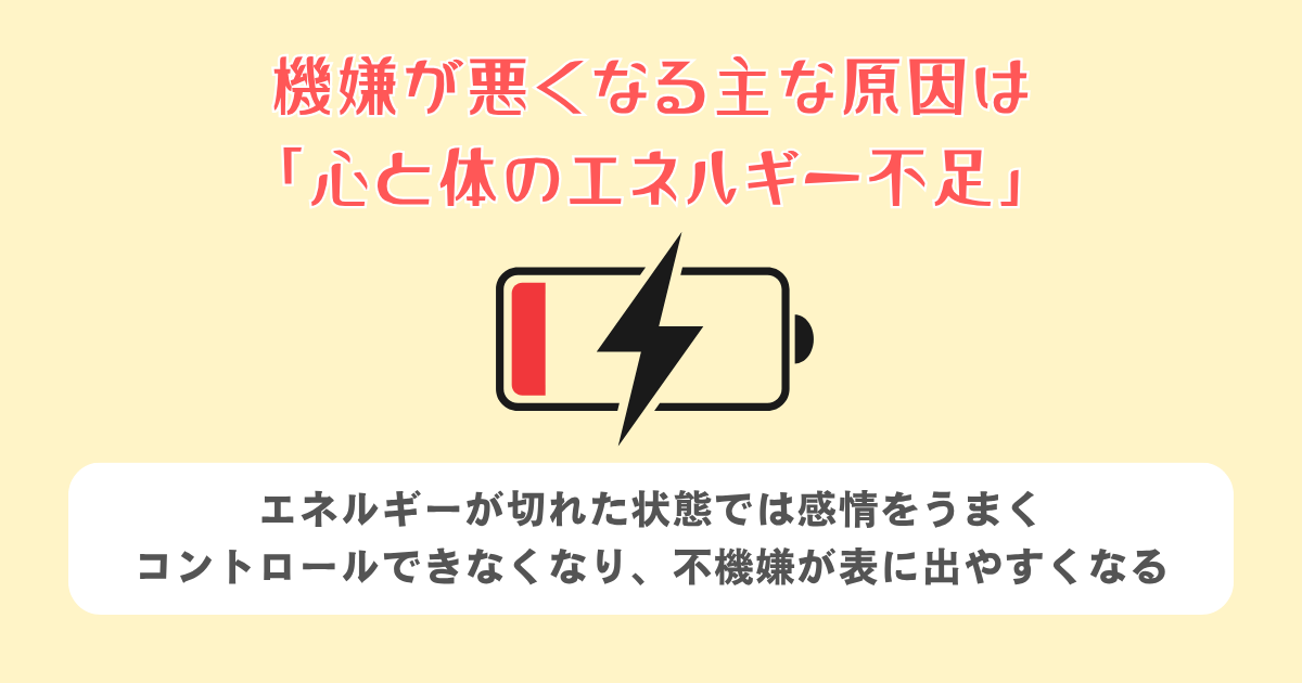 機嫌が悪くなる主な原因は「心と体のエネルギー不足」