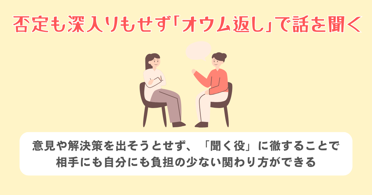 否定も深入りもせずに「オウム返し」で話を聞く