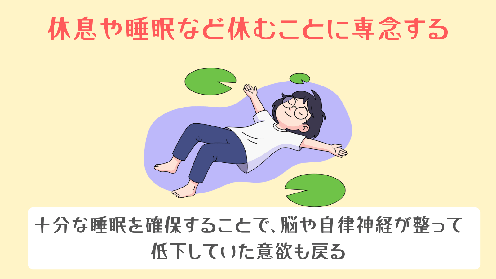 休息や睡眠など休むことに専念する